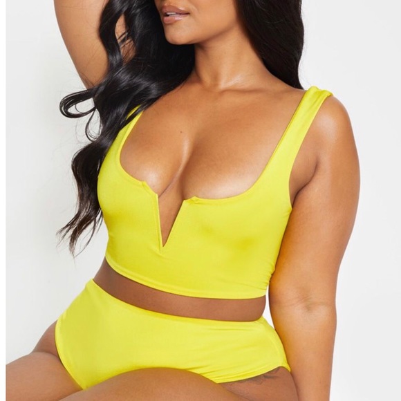 PrettyLittleThing Other - Bright Yellow High-Waisted Bikini with V Bar